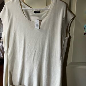 Ann Taylor Ivory Scoop Neck Shirt Sleeve Sweater